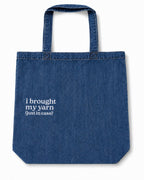 Make(r) Your Own | Medium Denim Tote Bag | Embroidered Knitting Project Tote