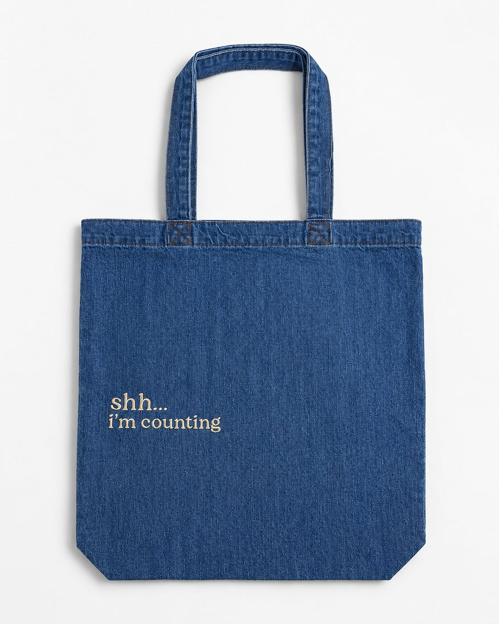 Make(r) Your Own | Medium Denim Tote Bag | Embroidered Knitting Project Tote