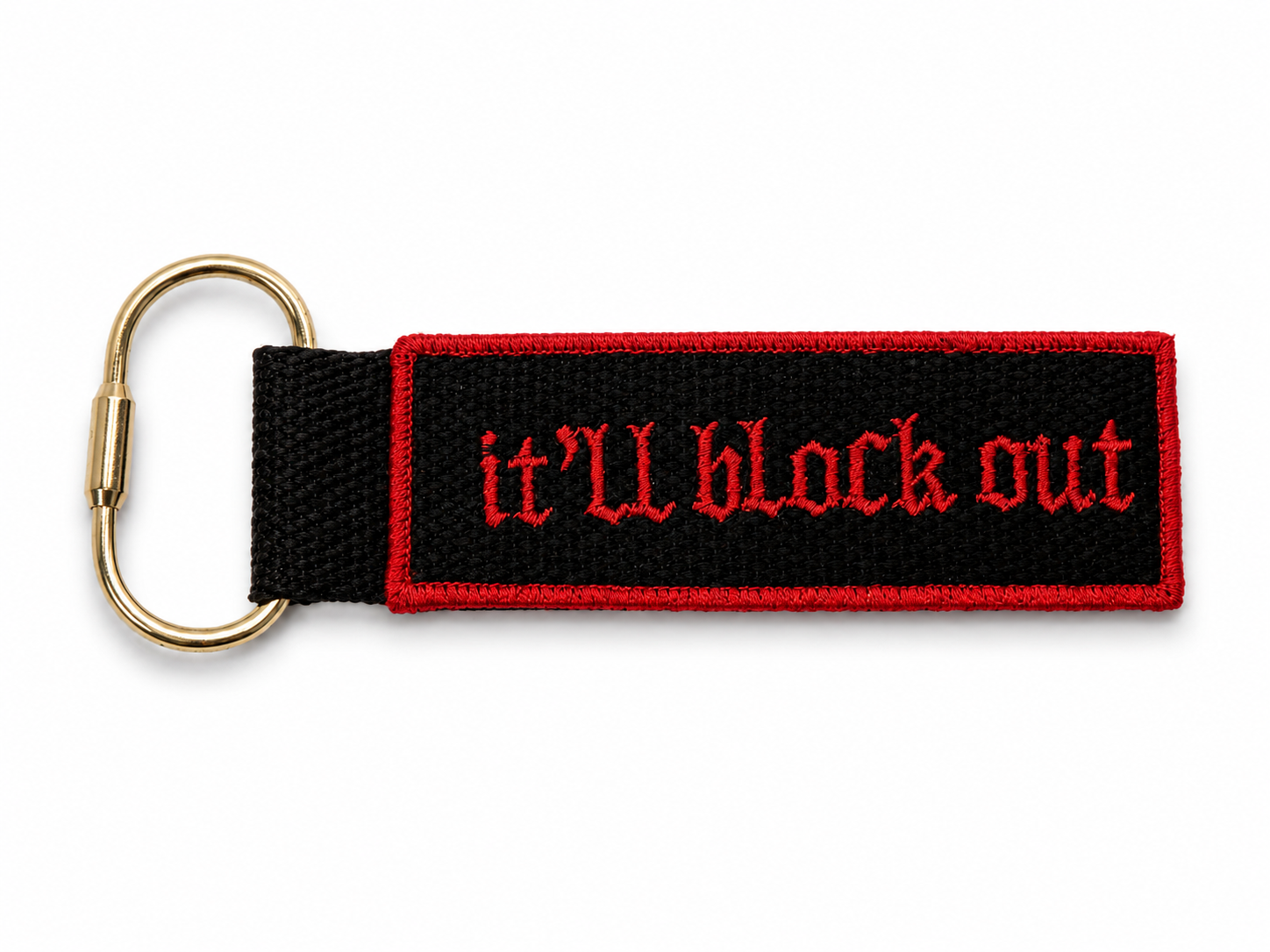 It’ll Block Out – Black Bag Charm – Red Gothic Embroidery | Maker Favorite