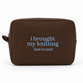 I Brought My Knitting - Brown Waffle Project Pouch – Baby Blue Embroidery | TIMI