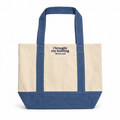 I Brought My Knitting - Denim/Natural Pocket Tote – Navy Embroidery | Maker Favorite