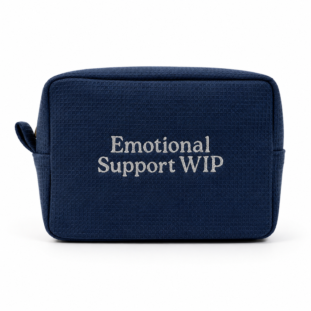 Emotional Support WIP - Dark Blue Waffle Project Pouch – Silver Metallic Embroidery | Maker Favorite