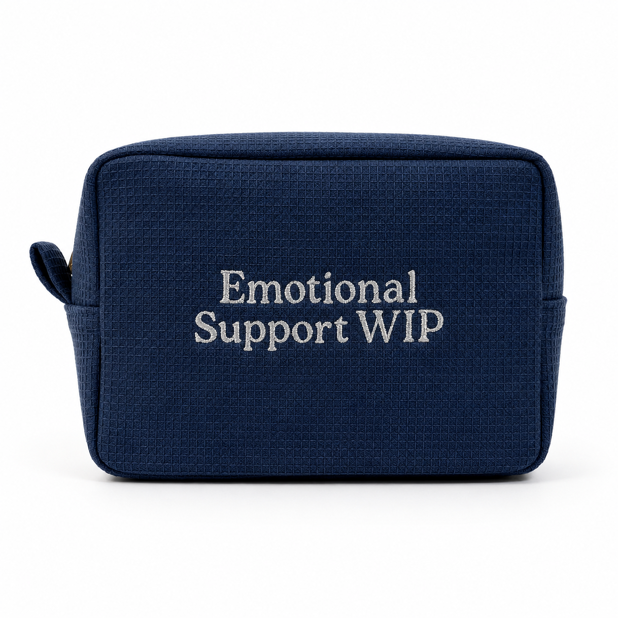 Emotional Support WIP - Dark Blue Waffle Project Pouch – Silver Metallic Embroidery | TIMI