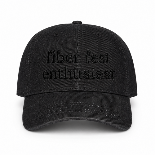 Black denim hat with tonal black Fiber Fest Enthusiast embroidery
