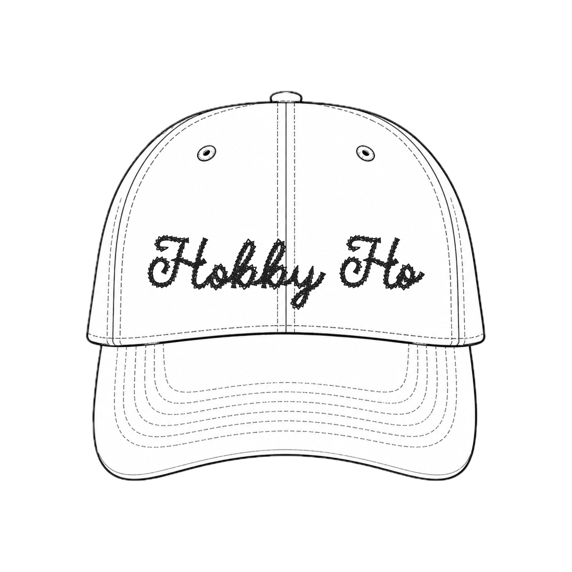 Custom Hobby Ho hat with chainstitch-style embroidery