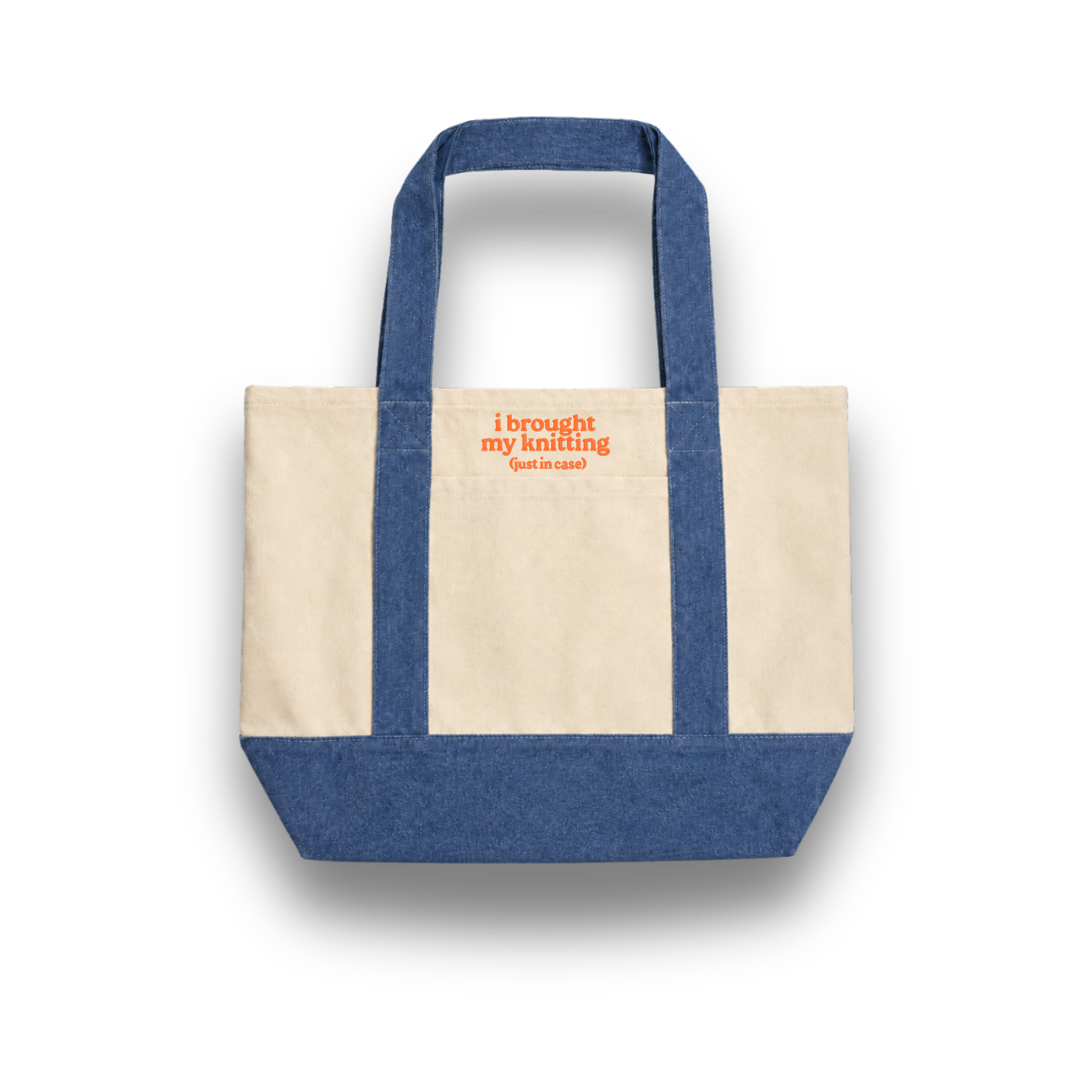 I Brought My Knitting (Just in Case) - Tote – Oversized Denim Project Bag for Knitters