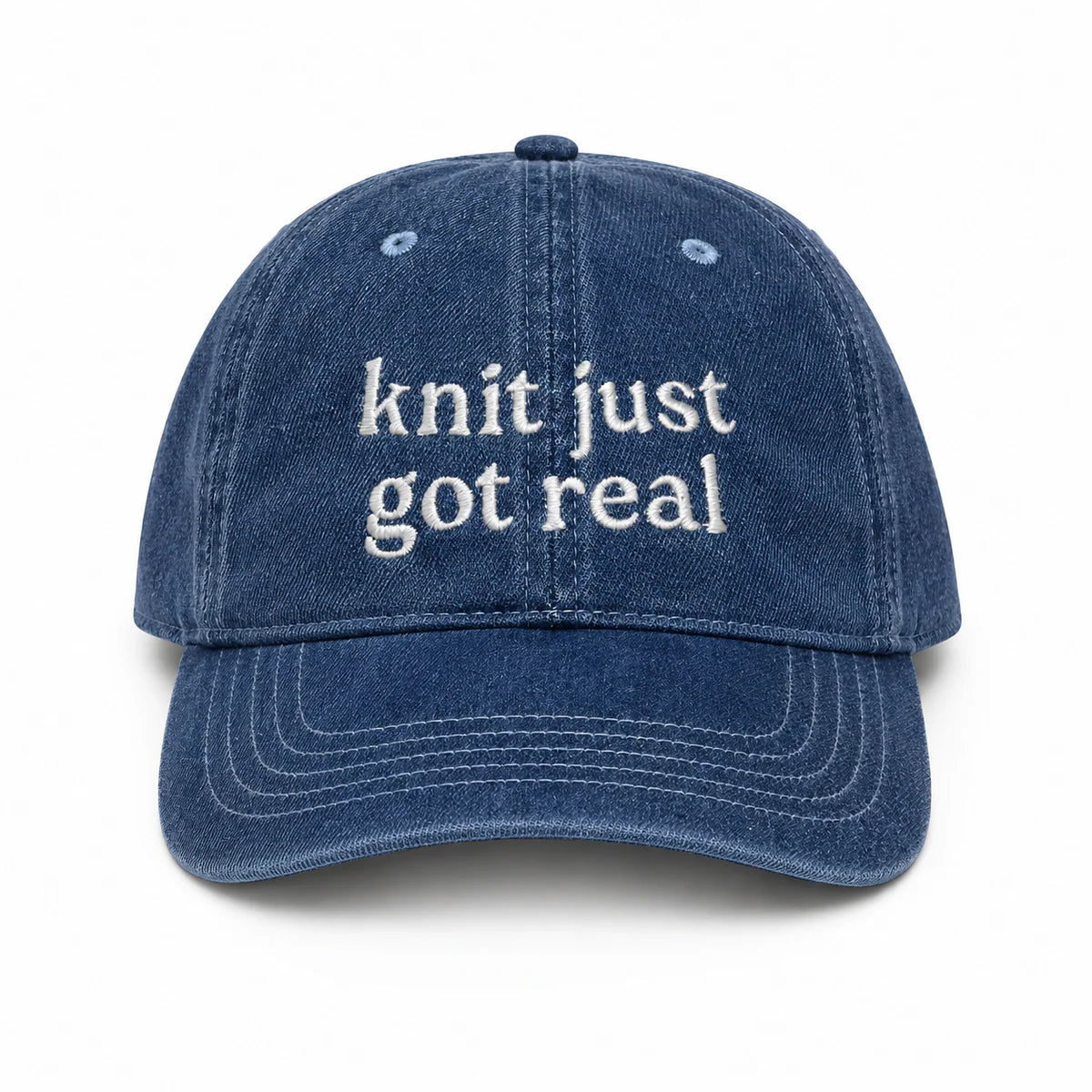 Medium Denim Hat | Make(r) Your Own | Custom Embroidered Knitting Hat for Makers
