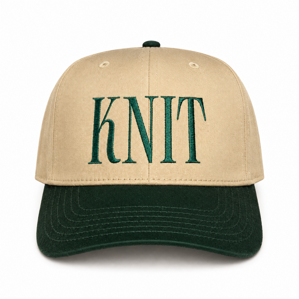 Khaki and forest green structured hat with forest green Knit embroidery