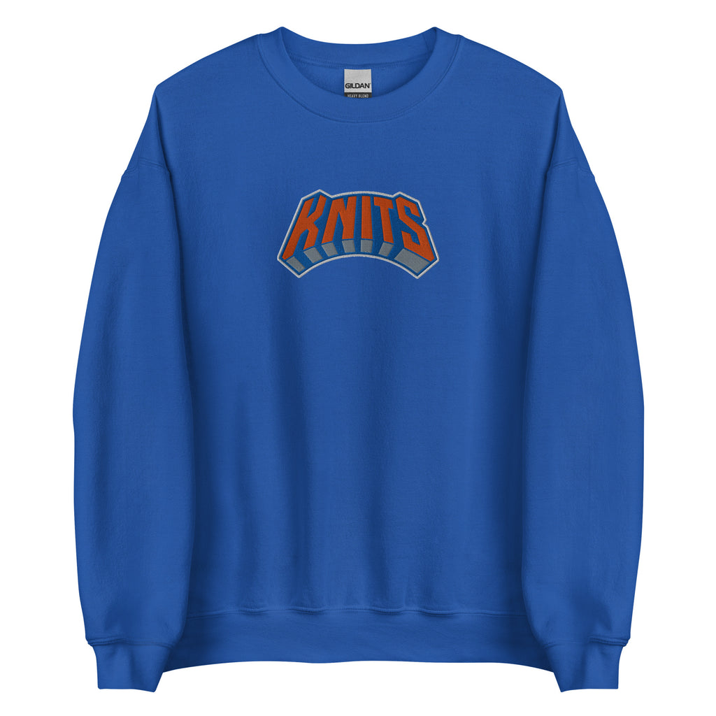 Royal blue sweatshirt with orange and navy Knits front graphic