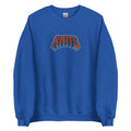 Royal blue sweatshirt with orange and navy Knits front graphic