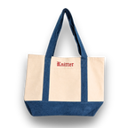 Tote bag with 'Knitter' text on a white background