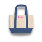 Make(r) Your Own | XL Denim/Canvas Pocket Tote Bag | Custom Embroidered Knitting Project Tote
