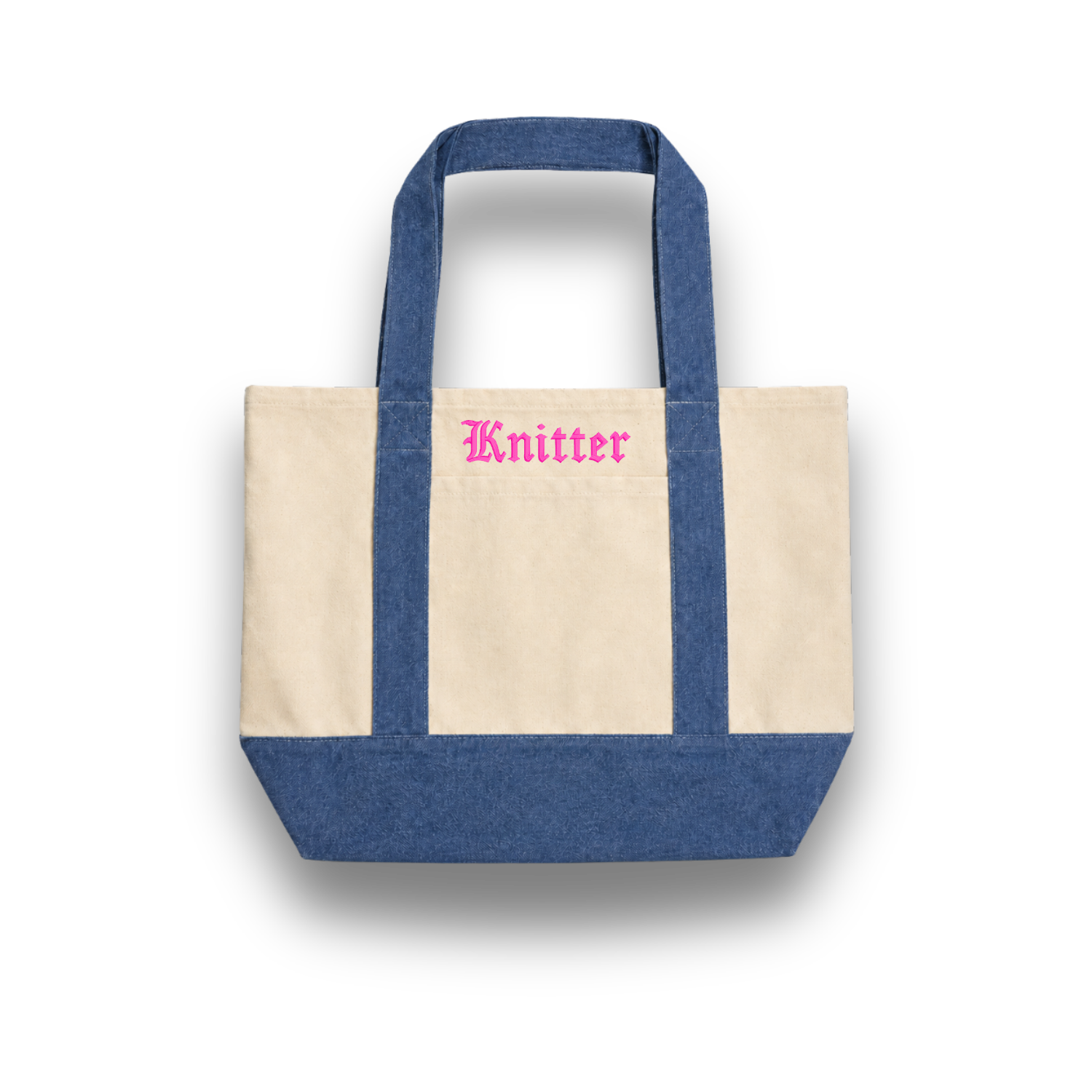 Make(r) Your Own | XL Denim/Canvas Pocket Tote Bag | Custom Embroidered Knitting Project Tote