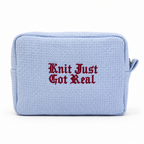 Knit Just Got Real - Light Blue Waffle Project Pouch – Red Embroidery | Maker Favorite