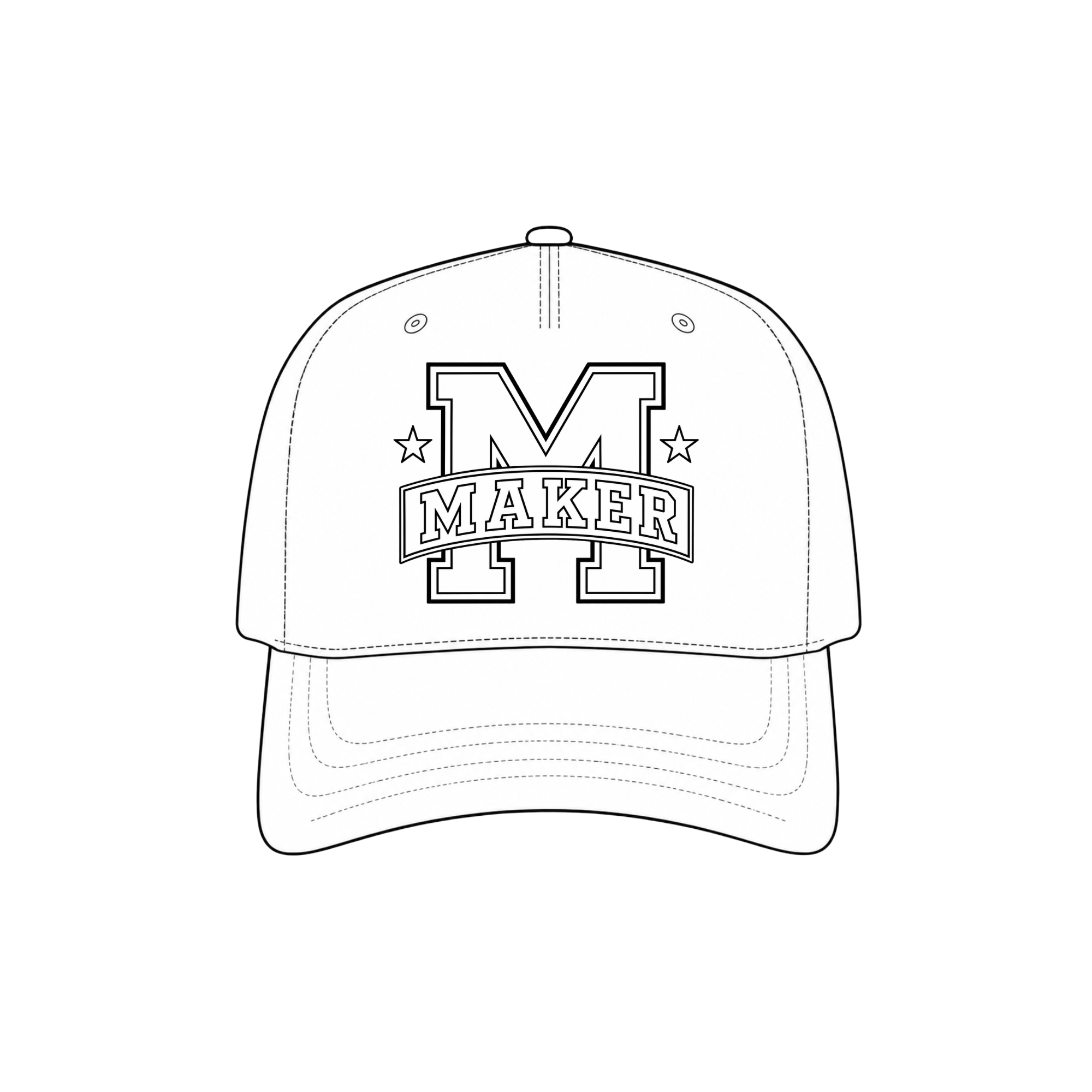 Custom structured hat mockup with varsity-inspired Maker 3D puff embroidery design
