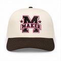 Cream and brown structured hat with brown and dark pink 3D puff Maker embroidery and star accents
