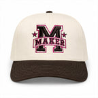 Cream and brown structured hat with brown and dark pink 3D puff Maker embroidery and star accents