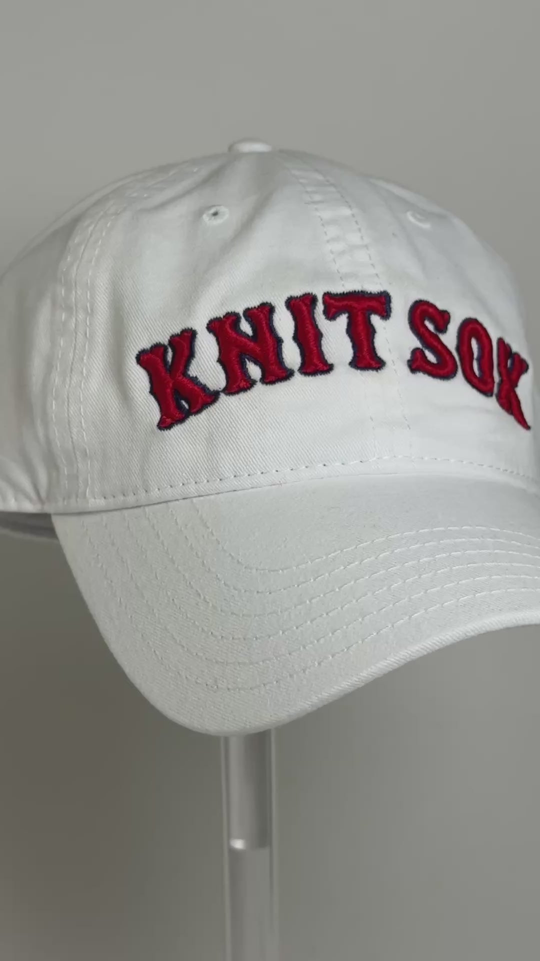 Knit Sox – White Dad Hat – Red Puff + Navy Embroidery | Maker Favorite
