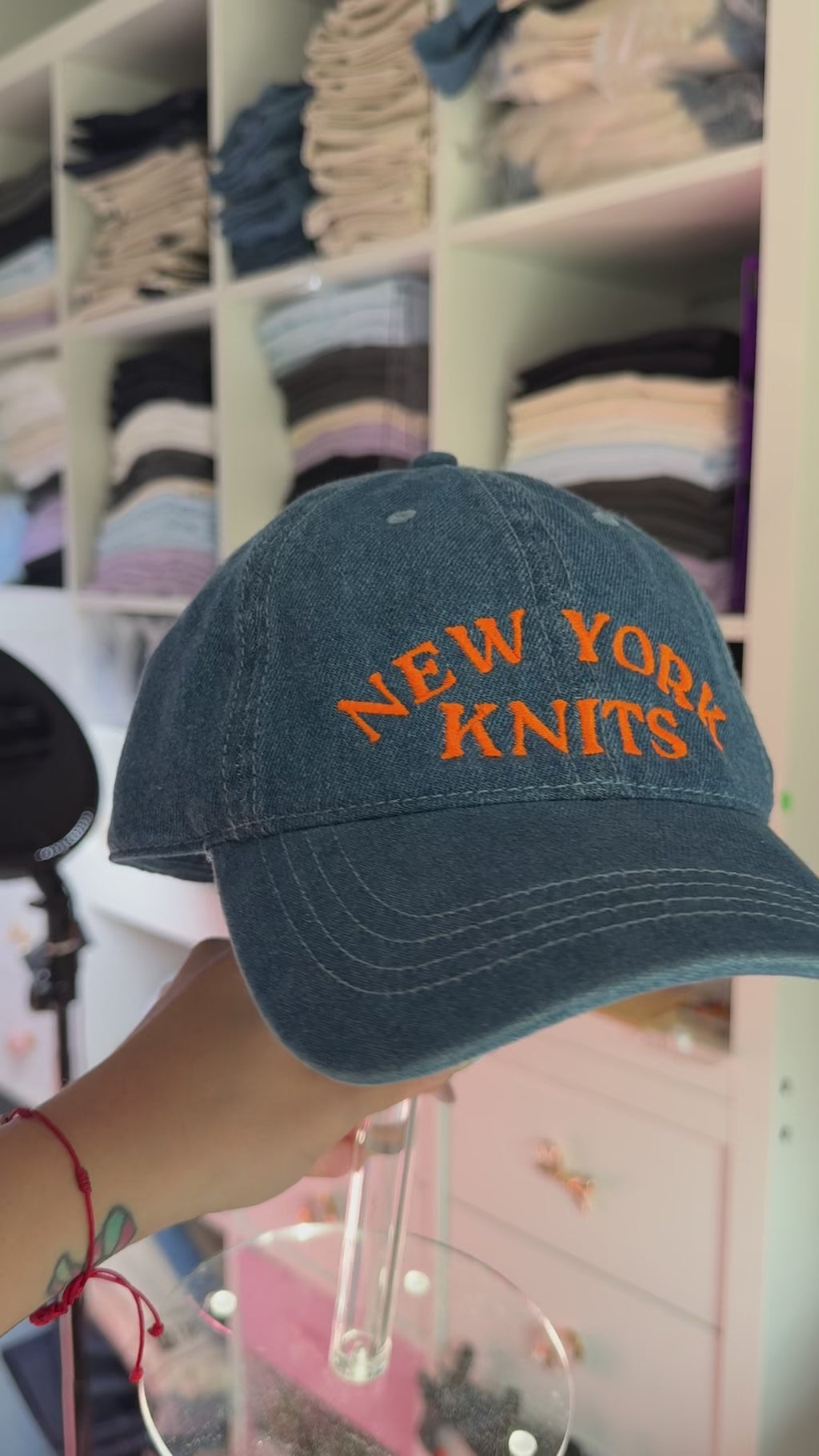 New York Knits - Medium Wash Denim Hat – Orange Embroidery
