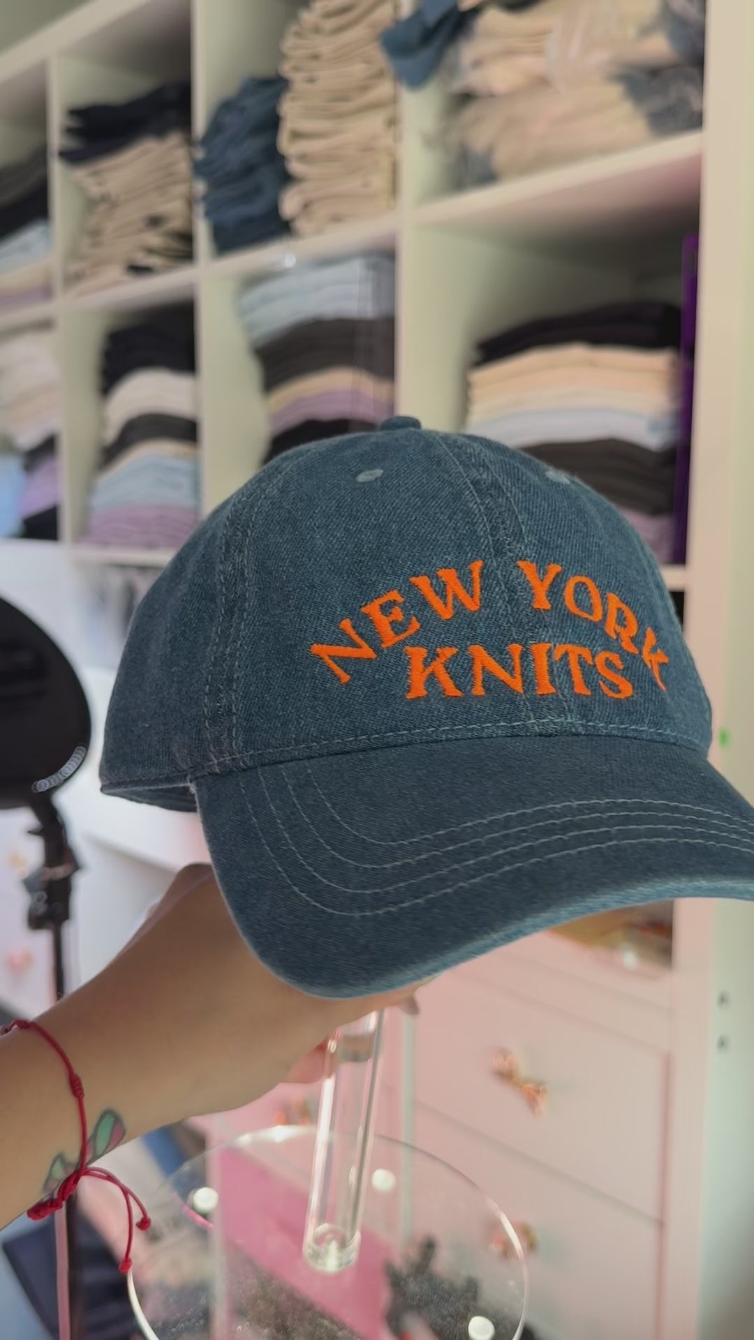 New York Knits - Medium Wash Denim Hat – Orange Embroidery