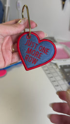 Just One More Row – Denim Heart Bag Tag – Red Embroidery | TIMI