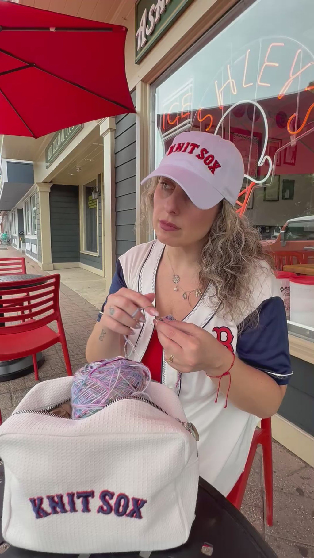 Knit Sox – White Dad Hat – Red Puff + Navy Embroidery | Maker Favorite