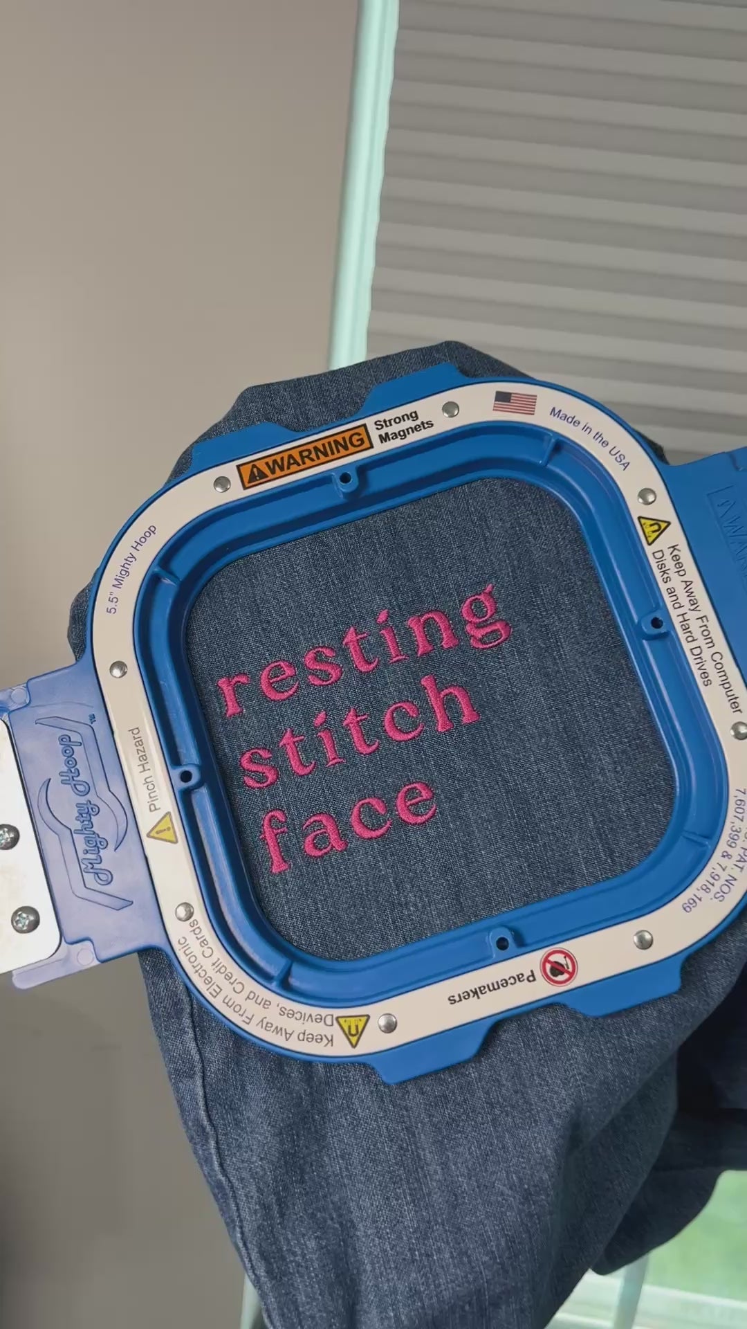 Resting Stitch Face Denim Tote – Custom Embroidered Bag for Knitters [CHOOSE YOUR THREAD COLOR!]