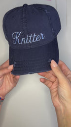 Knitter – Distressed Navy Hat – Baby Blue Embroidery | Maker Favorite