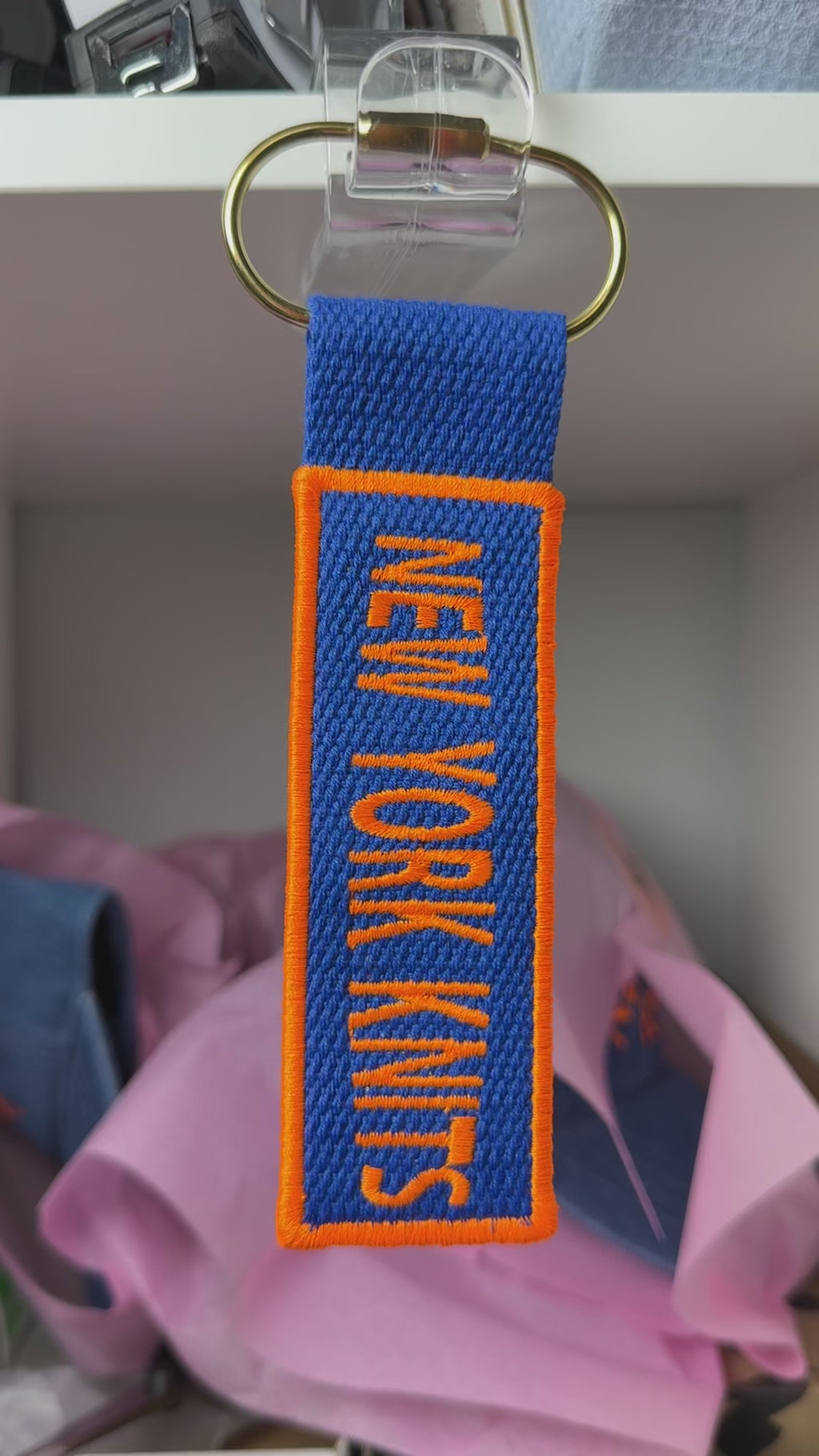 New York Knits – Bag Charm – Blue + Orange Embroidery | TIMI