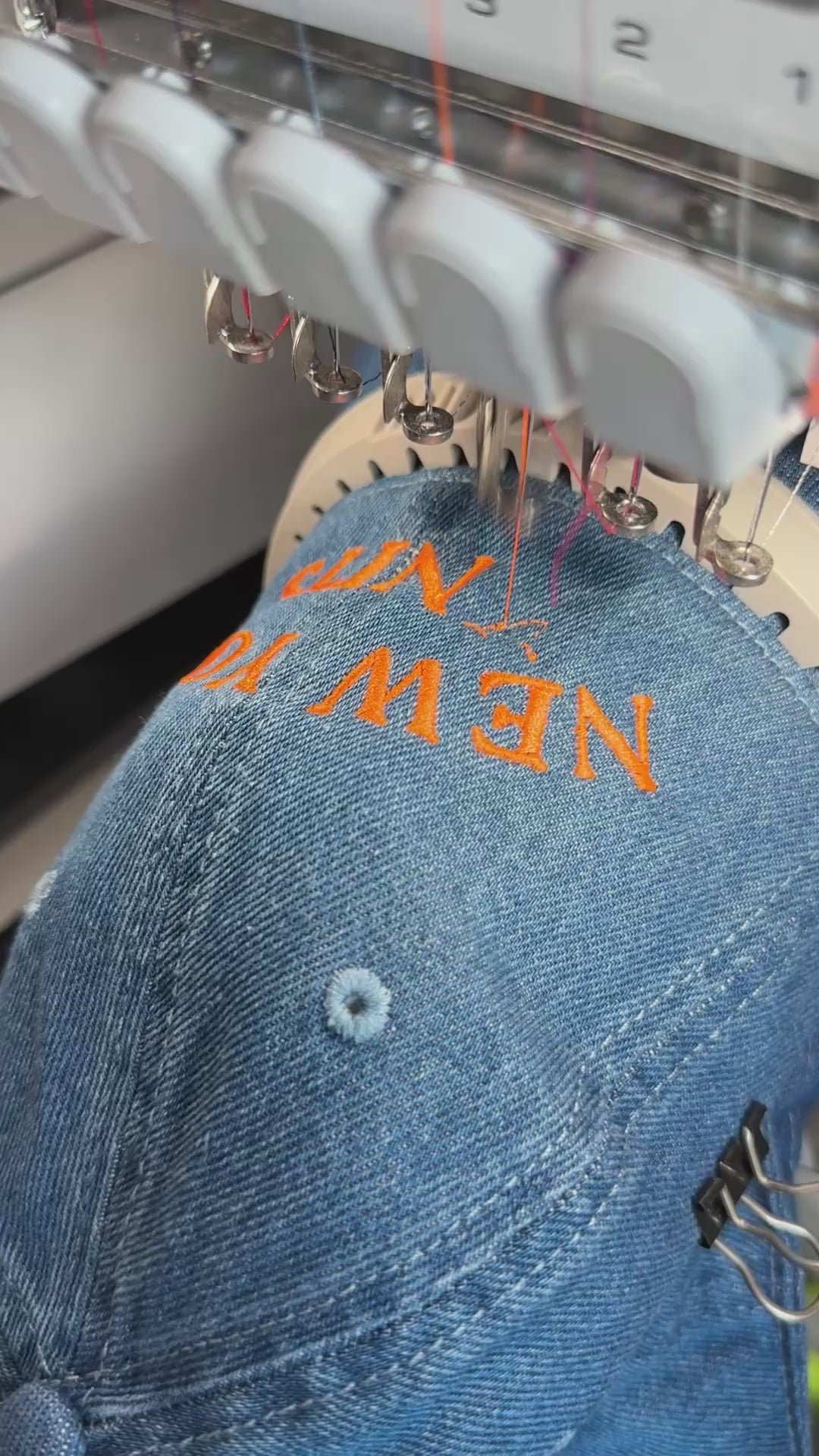 New York Knits - Medium Wash Denim Hat – Orange Embroidery | Maker Favorite