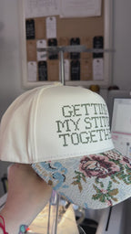 Getting My Stitch Together Jacquard Floral Hat – Dark Olive Cross Stitch Embroidery