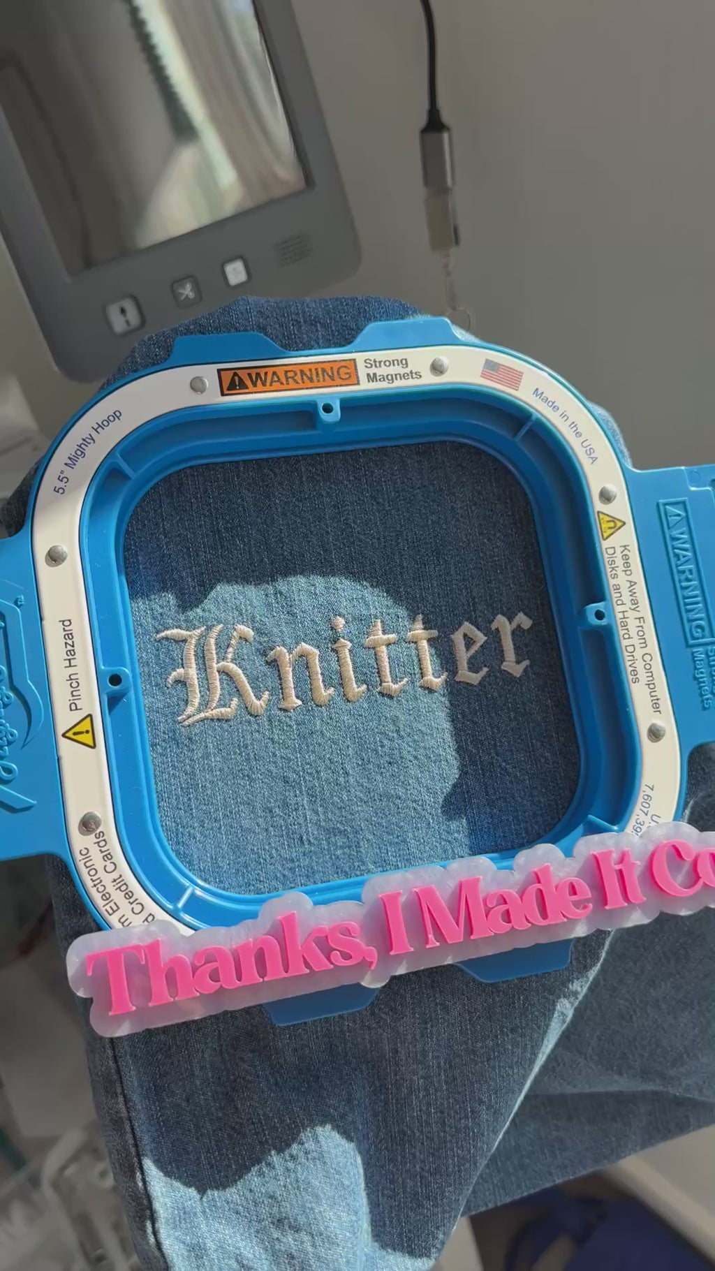Knitter - TIMI Denim Tote – Gothic Embroidered Bag for Knitters
