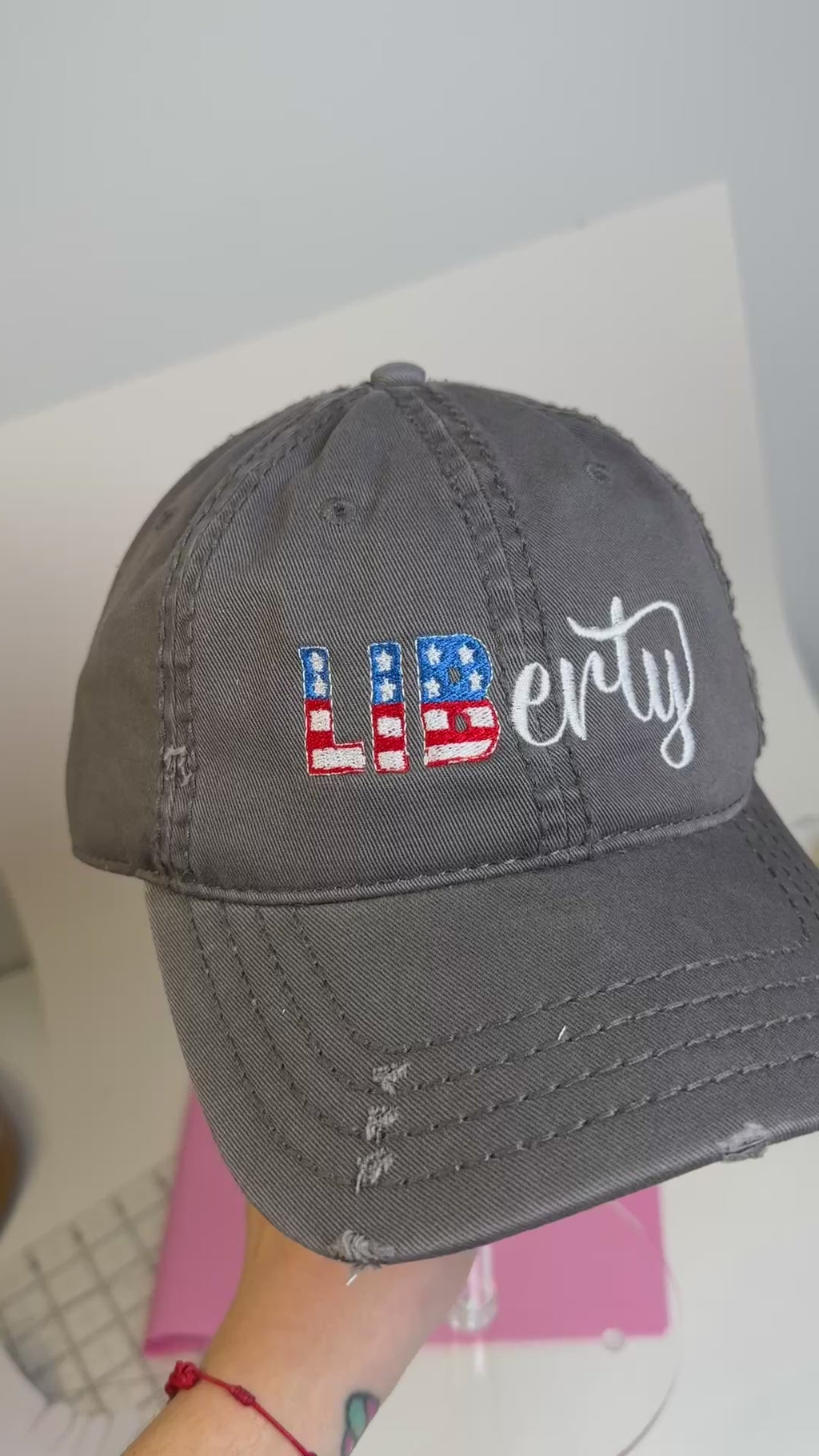 LIBerty – Distressed Washed Cotton Hat – Flag + White Embroidery | Maker Favorite