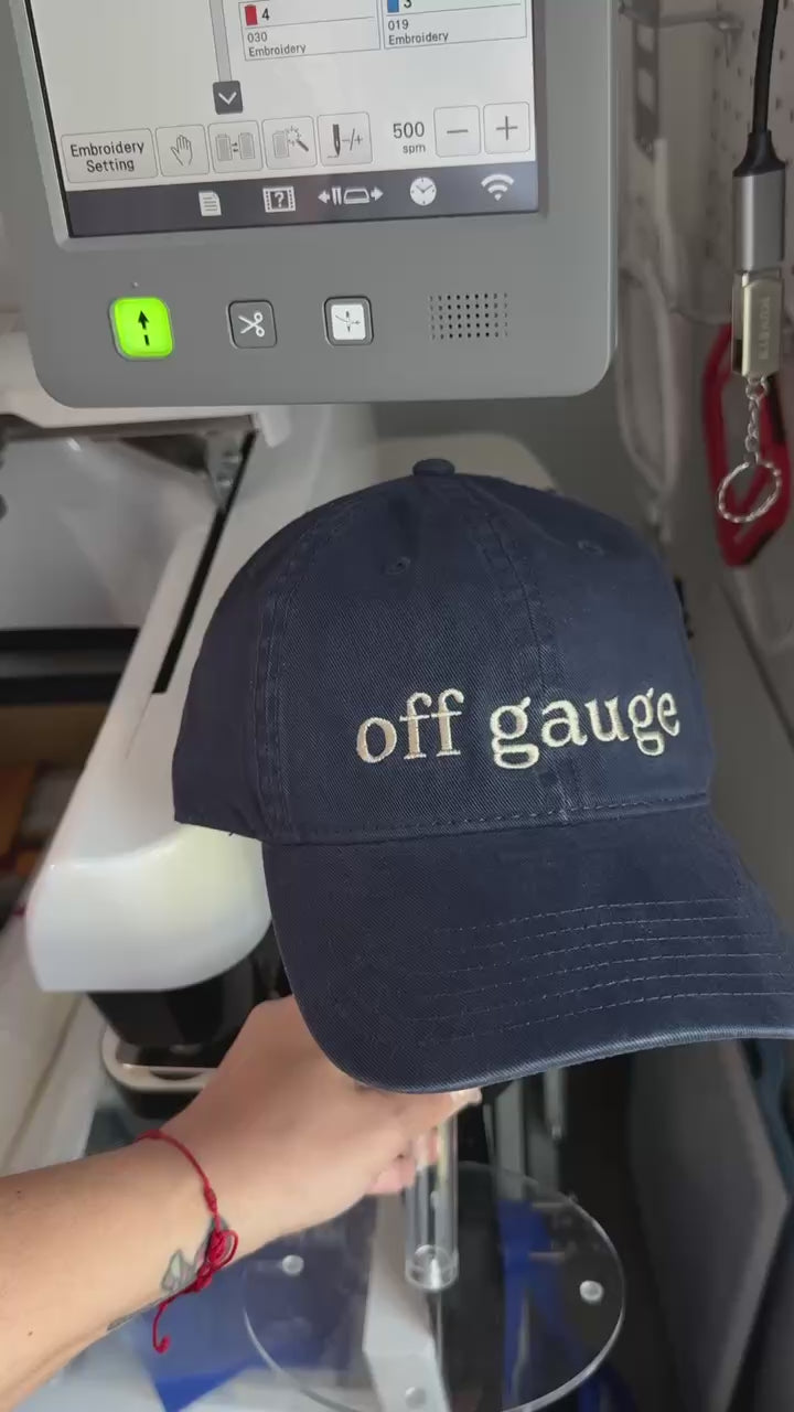 Off Gauge – Navy Blue Hat – Taupe Embroidery | Maker Favorite