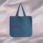 I Brought My Knitting Denim Tote – Custom Embroidered Bag for Knitters [CHOOSE YOUR THREAD COLOR!]