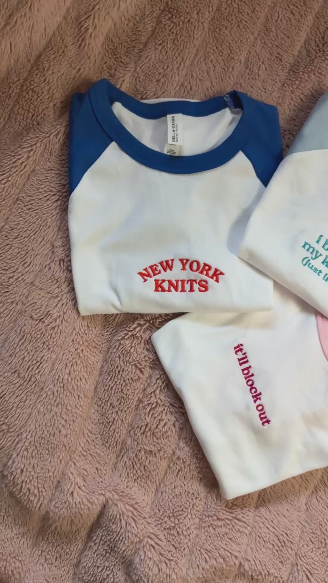 New York Knits - White/Blue Raglan Baby Tee – Orange Embroidery