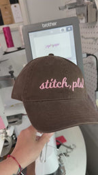 Stitch, Pls! – Dark Brown Dad Hat – Pale Pink 3D Puff Embroidery | Maker Favorite