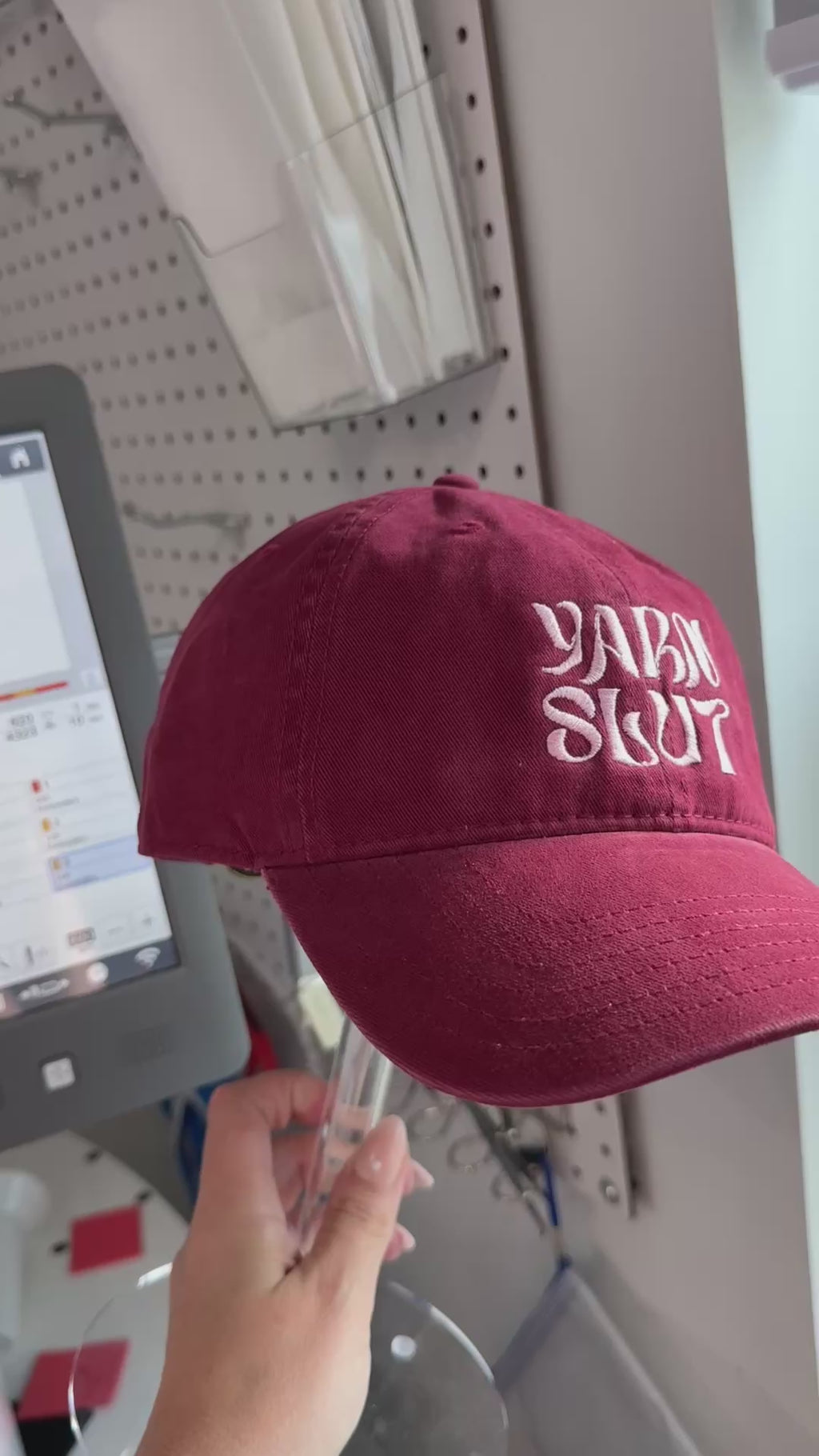 Yarn Slut – Burgundy Cotton Dad Hat – Light Pink Embroidery | Maker Favorite