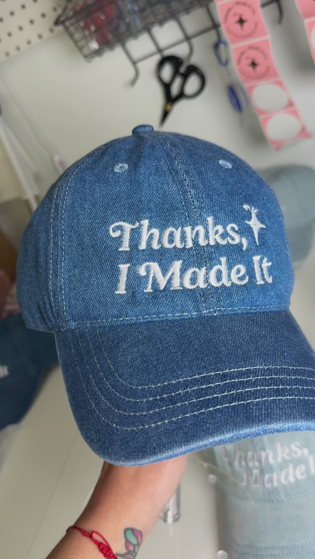 Thanks, I Made It Logo – Medium Denim Hat – White Embroidery | Maker Favorite