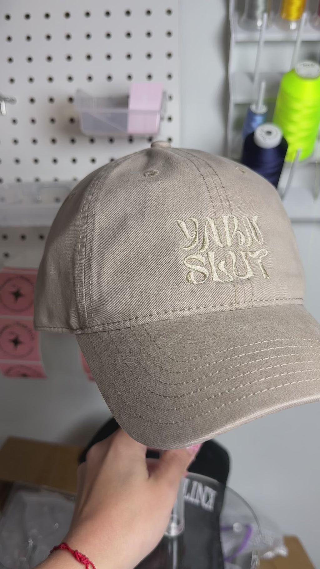 Yarn Slut – Dark Khaki Hat – Taupe Tonal Embroidery | Maker Favorite