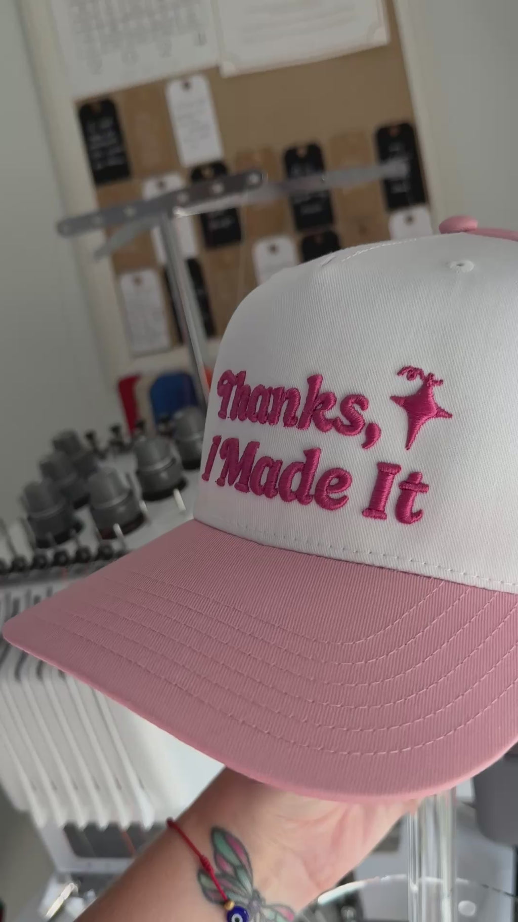 Thanks, I Made It – Pink & White 5-Panel Hat – Pink 3D Puff Embroidery | TIMI