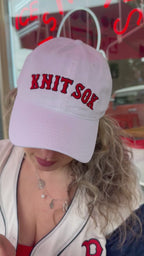 Knit Sox – White Dad Hat – Red Puff + Navy Embroidery | Maker Favorite