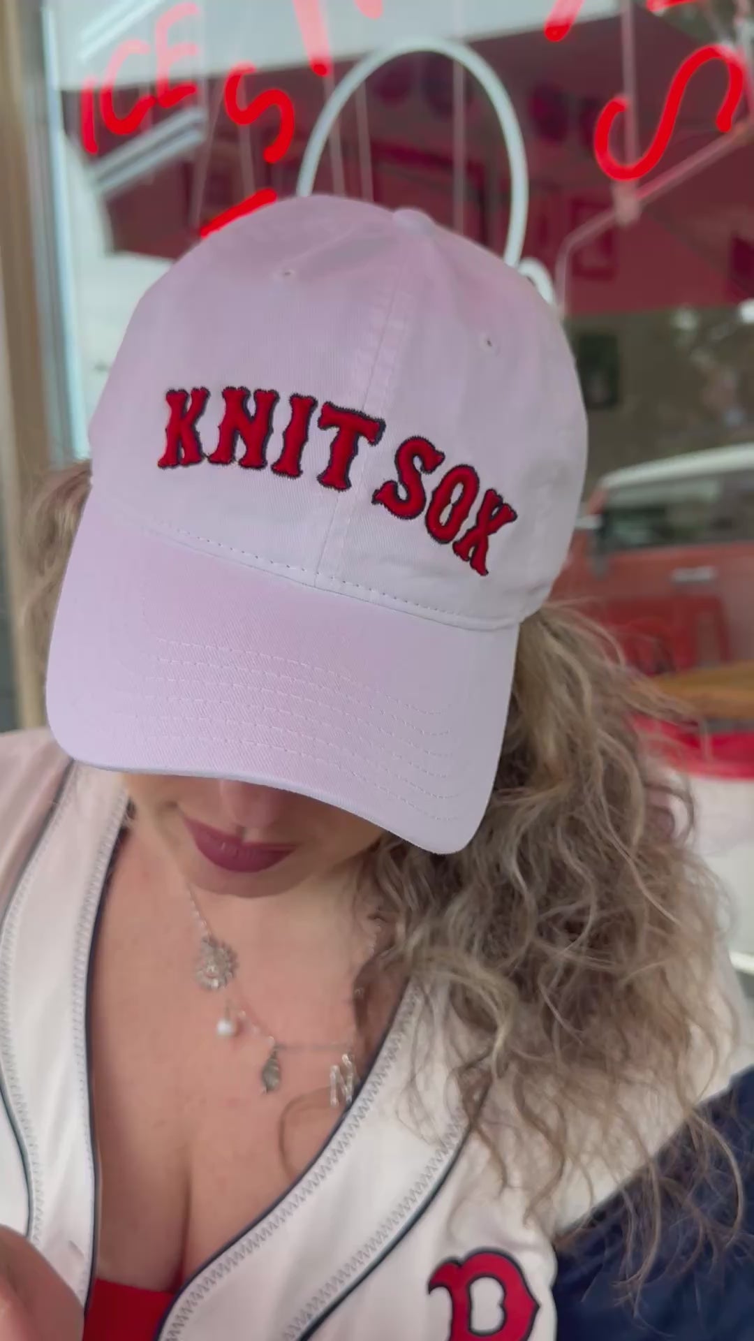 Knit Sox – White Dad Hat – Red Puff + Navy Embroidery | Maker Favorite