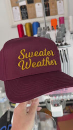 Sweater Weather – Burgundy Structured Hat – Old Gold 3D Puff Embroidery | TIMI