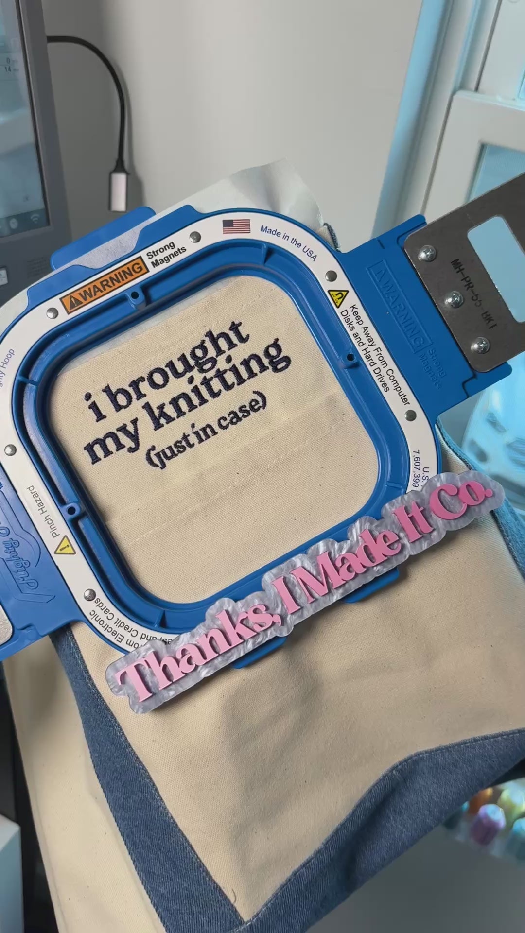 I Brought My Knitting (Just in Case) - Tote – Oversized Denim Project Bag for Knitters