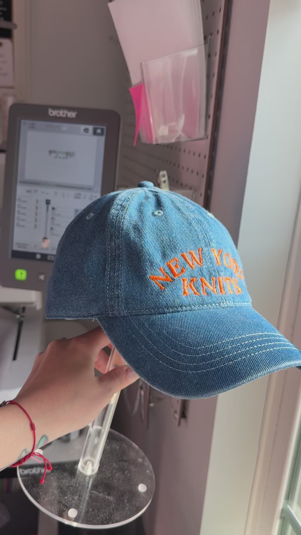 New York Knits - Medium Wash Denim Hat – Orange Embroidery