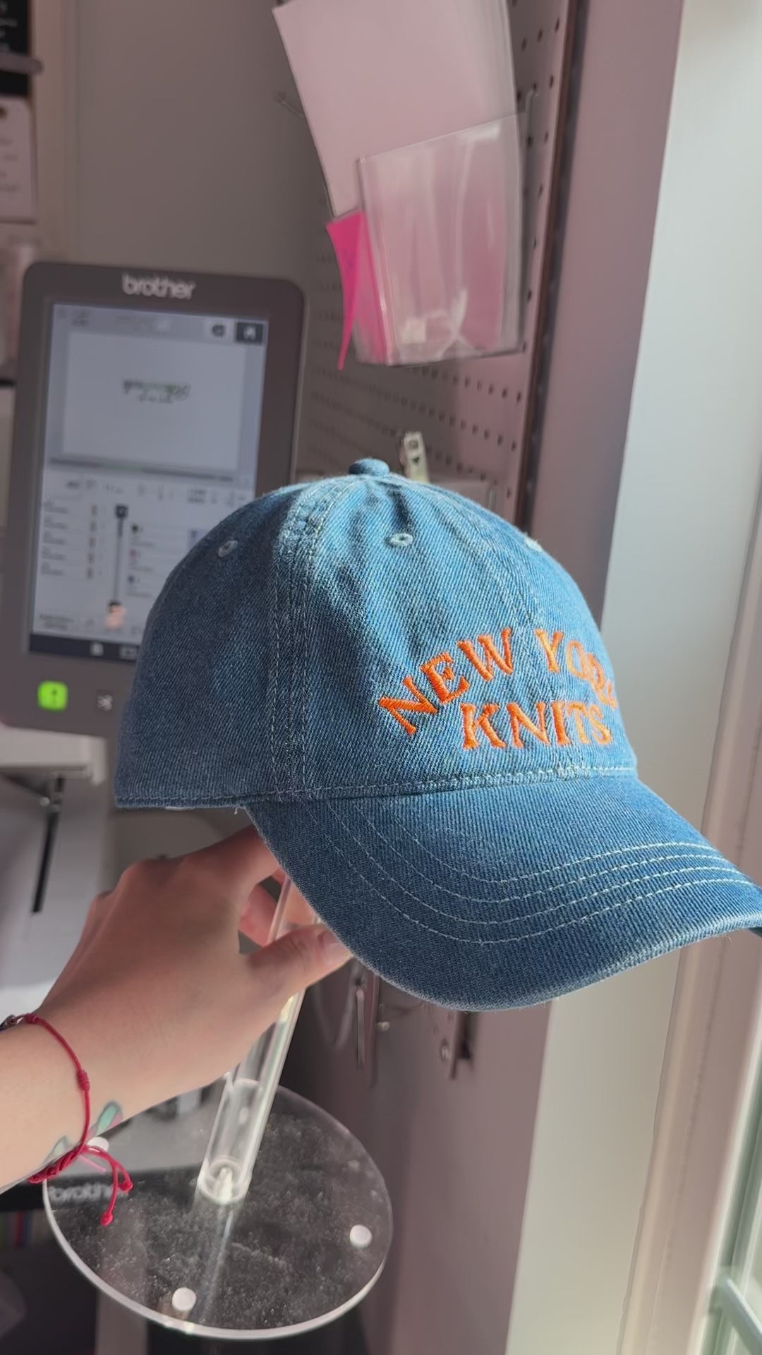 New York Knits - Medium Wash Denim Hat – Orange Embroidery