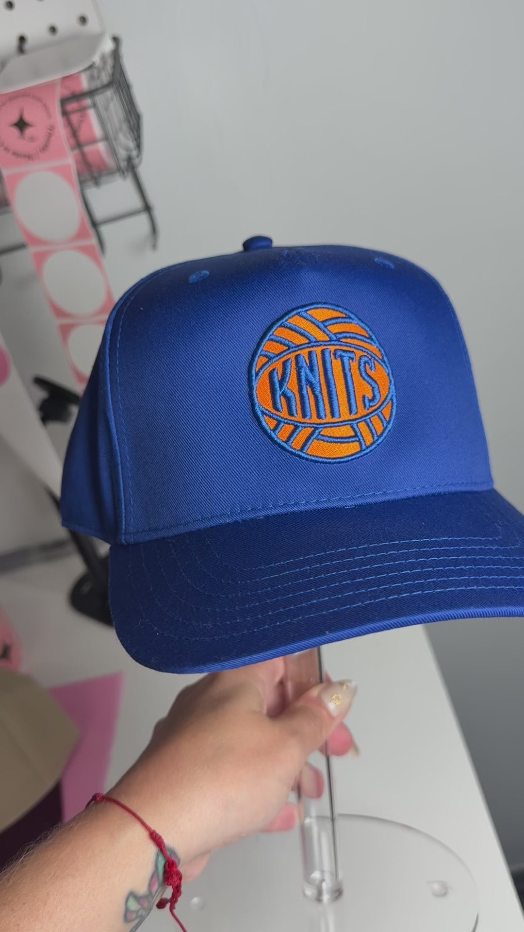 Knits Yarn Ball – Royal 5-Panel Hat – Orange + Blue Embroidery | TIMI