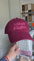 Knits & Giggles – Burgundy Hat – Pink Embroidery | Maker Favorite