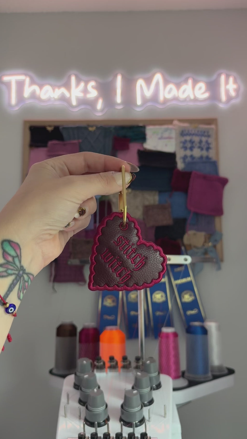 Stitch Witch Merlot Scallop Heart Bag Tag – Tonal Merlot Gothic Embroidery